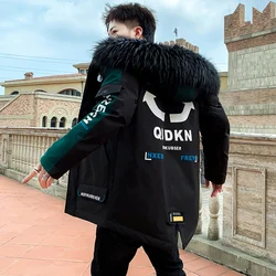 Classic Casual Mens Winter Hooded Cotton-Padded Jacket Outwear Warm Thick Parkas Detachable Fur Collar Down Coat Top Windbreaker