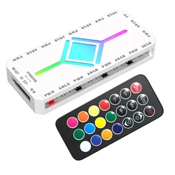 TEUCER Magnetic ARGB PWM Fan Hub Splitter with SATA Power - 9 - Port Controller (White)