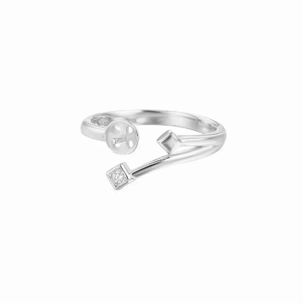 Ring Blank for 6mm-8mm Round Beads or Pearls Gold Plated 925 Silver Zircon Ring Setting Adjustable Ring Base RB106S