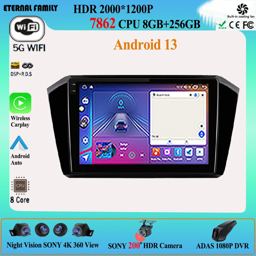 

Автомобильный радиоприемник 10,1 дюйма, Android 13 для VW Volkswagen passat B8 2015-2020, Беспроводная Автомобильная Мультимедийная система Carplay, ADAS, AHD, RDS, видео, DSP