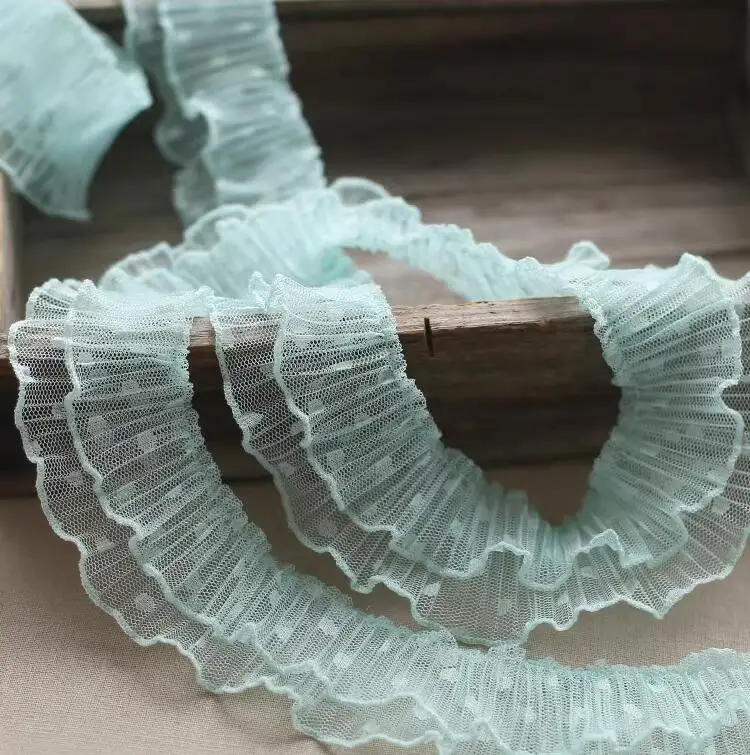 2 Meters/lot 2 Layers Quality Mesh Fold Lace Trim Ruffle Sewing Supplies Crafts DIY Kids Garment Dress Curtain Decoration 5cm lace fabric,lace sewing accessories,lace sewing supplies,lace accessories,lace garment accessories,lace decoration,clothing craft accessories,tassel trim lace