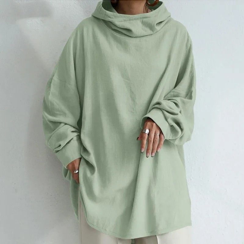 

2022 autumn plus size casual ladies hooded long sleeve shirt 9XL150KG 8XL 7XL fashion literary retro cotton and linen pullover
