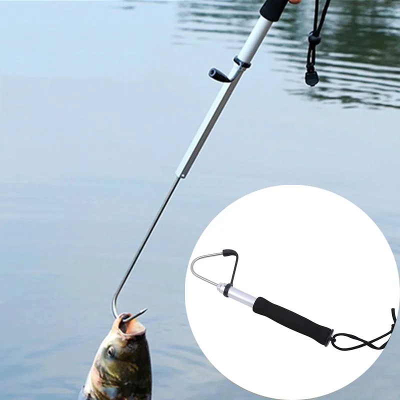 120cm Telescopic Fish Gaff Stainless Steel Hook Ice Sea Fishing Spear Hook  Aluminum Alloy Rod for Saltwater Ice Boat - AliExpress