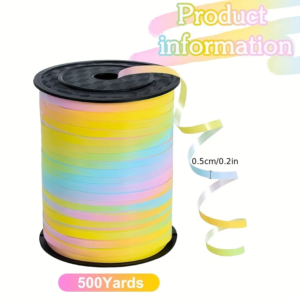 1pc 500 Yards Rainbow Curling Ribbon Pastel Balloon String Light Color Balloon Ribbon for Crafts Decoration Supplies