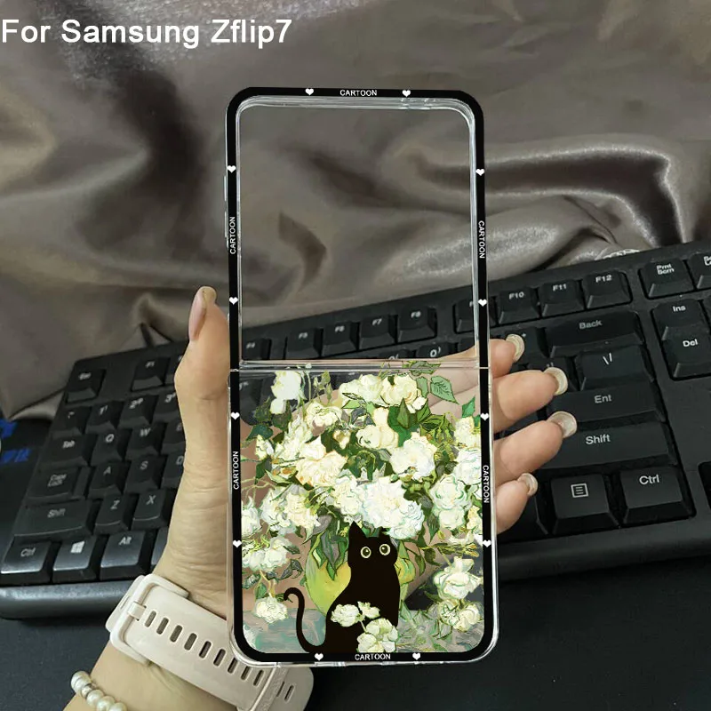 Van Gogh-Inspired Black Cat Transparent Phone Cover with Sunflower Design