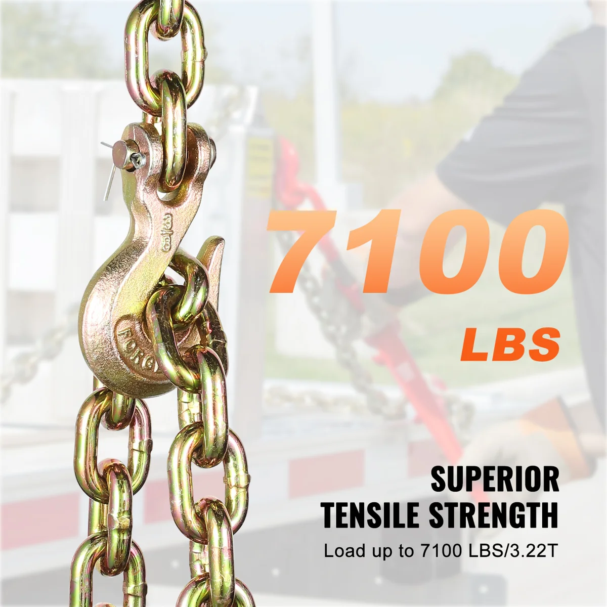 SucceBuy 10/14ft G80 Transport Binder Chain 3/8" 5/16" Tow Chain with Clevis Grab Hooks Trailer Logging Chain for Towing Truck — view 5