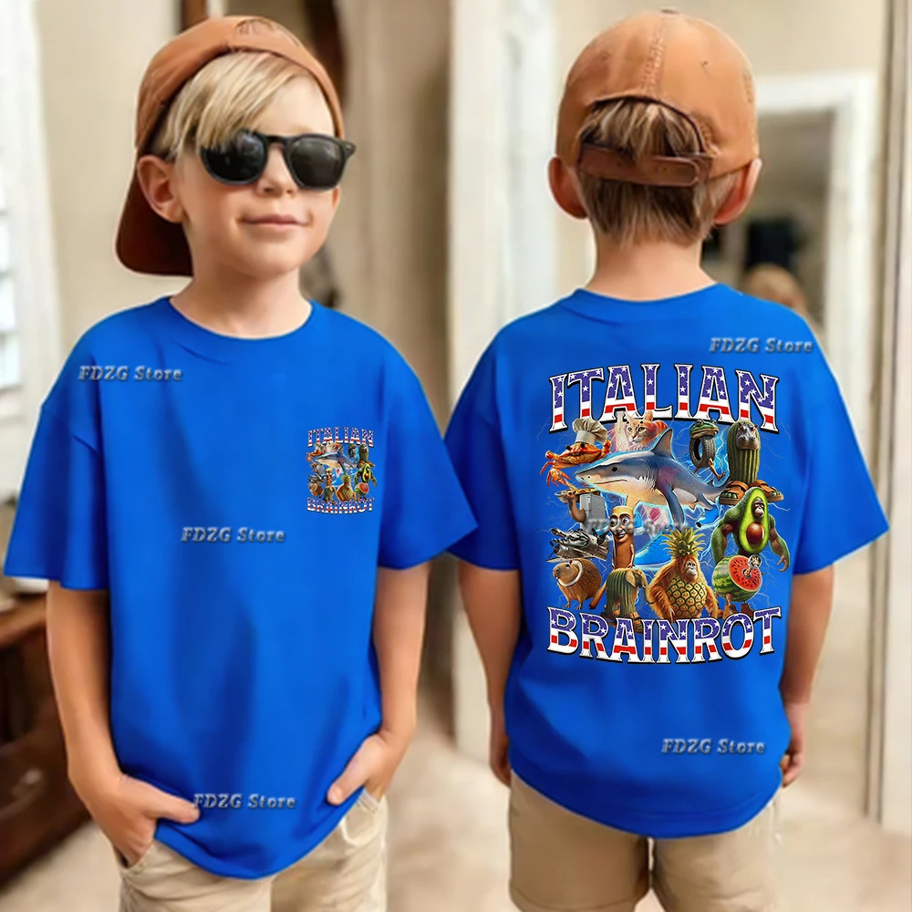 تي شيرت صيفي للأولاد والبنات بطباعة كرتونية إيطالية، قميص ترالالرو ترالالا للأطفال بأكمام قصيرة، قميص قطني للأطفال
