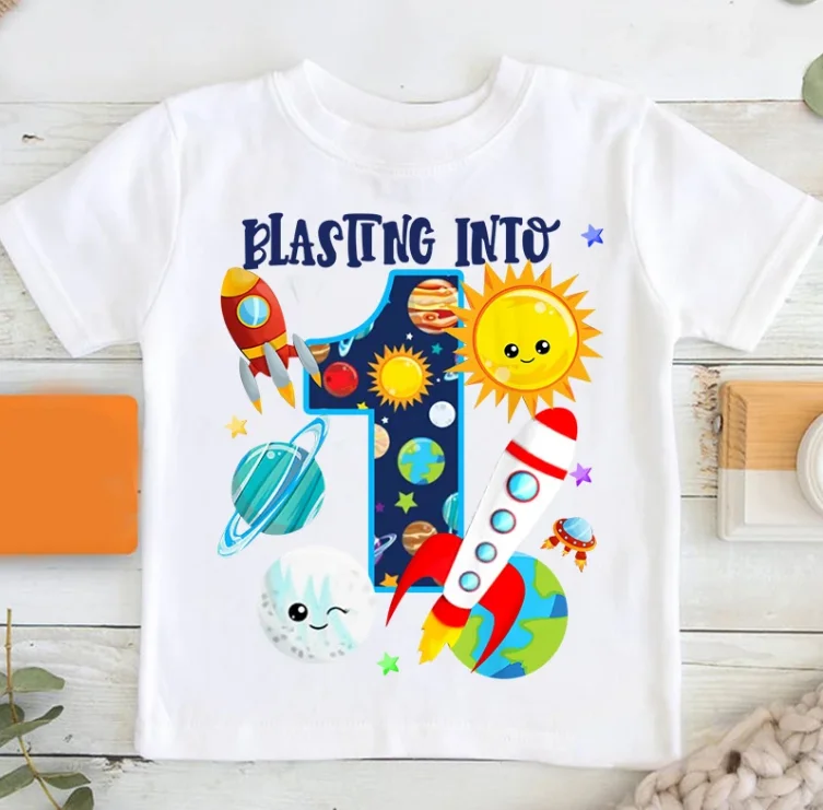 Boys Birthday T Shirt Astronaut Matching Shirt Personalized Space Party Kids Summer  Toddler Baby Boys Short - Sleeved T shirt T 2