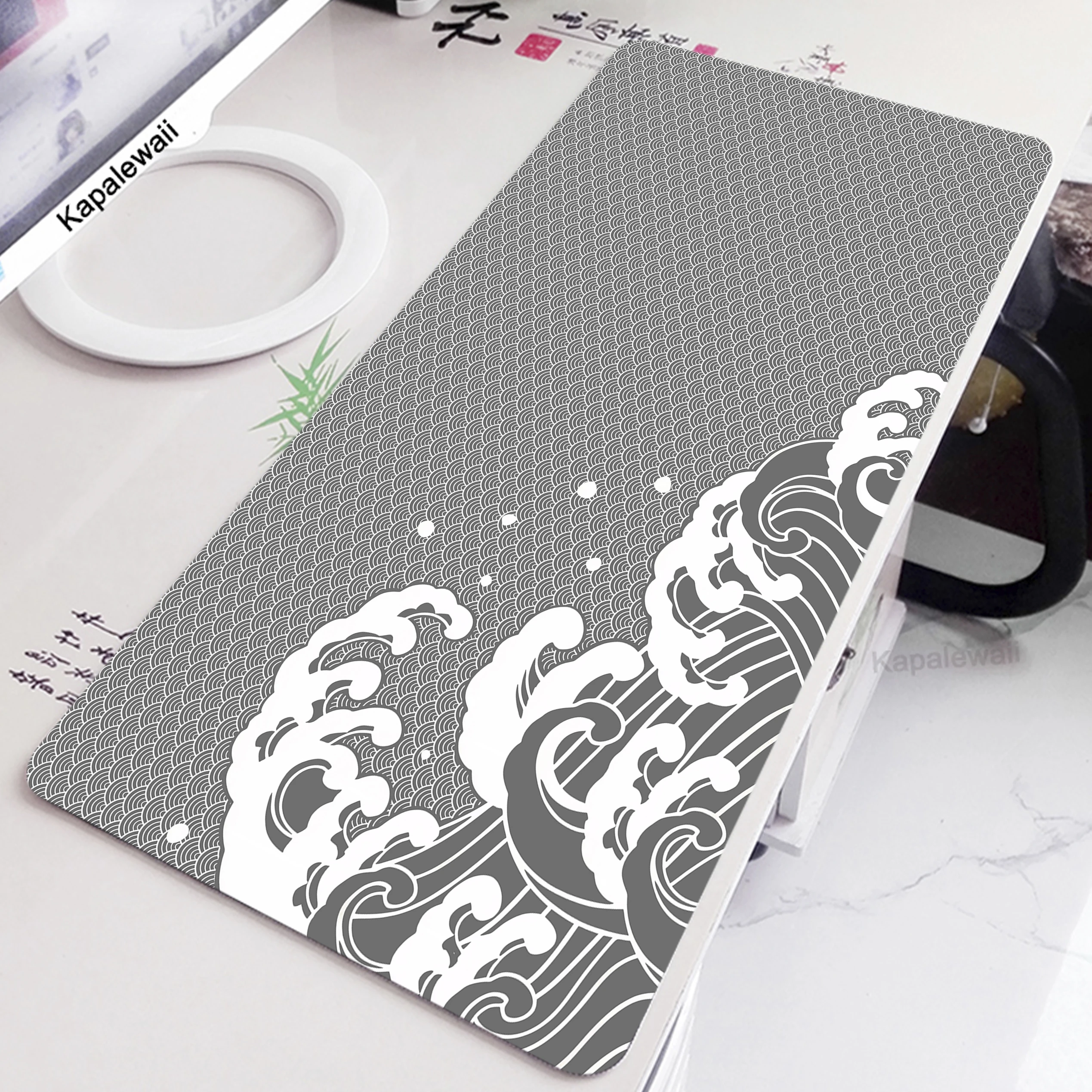 Japanese Great Off Wave Mouse Pad Gamer Large Black and White Mousepad XXXL Mouse Mat Game Carpet Rubber Keyboard Pads 50x100cm