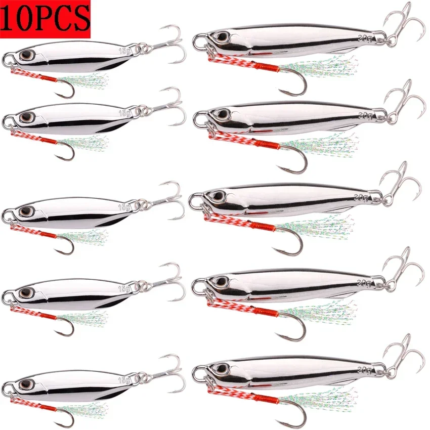 10PCS Fishing lures Set Jigs 20G 30G 40G Jigbait Fishing Lure Silver  Plating Shore Cast Decoys Metal Bait Artificial Pesca Lure