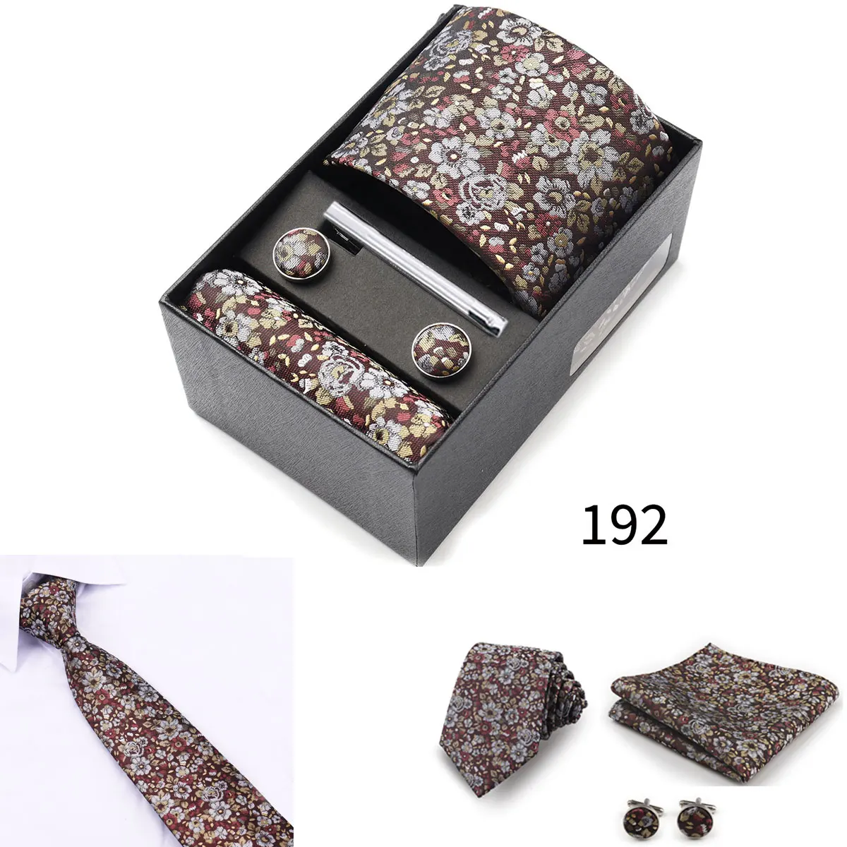 Herren-Krawattengeschenkbox mit Krawatten, Taschentüchern, Manschettenknöpfen, Krawattenklammern, 6-teiliges Set für Business, Hochzeit, Festlichkeiten, Formelle Anlässe – Detail 32
