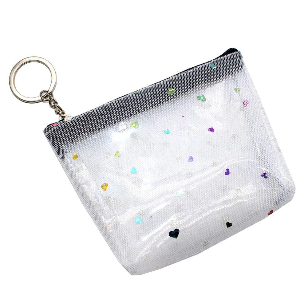

PVC Heart Pattern Coin Bag Fashion Translucent Net Change Purse Creative Money Bag Pocket Purse with Zipper (White)