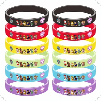 12PCS Paw Patrol Kids Silicone Wristbands Cartoon Anime Party Bracelets Figures Wristband Jewelry Decoration Kids Birthday Gifts