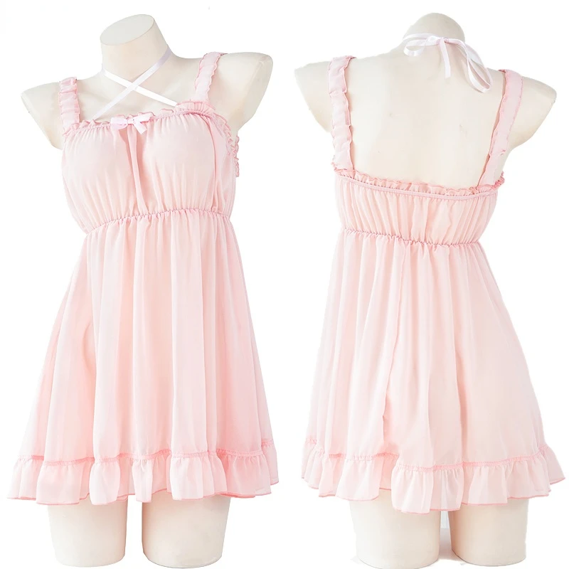 

Cosplay 2022 Anime Girl Sexy Lolita Chiffon Dress Unifrom Women Pink Pure Nightdress Pajamas Outfits Costumes Halloween Dress Up