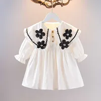 1 2 3 4Years Baby Girl Dress 2024 Spring and Autumn Foreign Children's Dress Fairy Student Bubble Sleeve Birthday Princess Dress 1