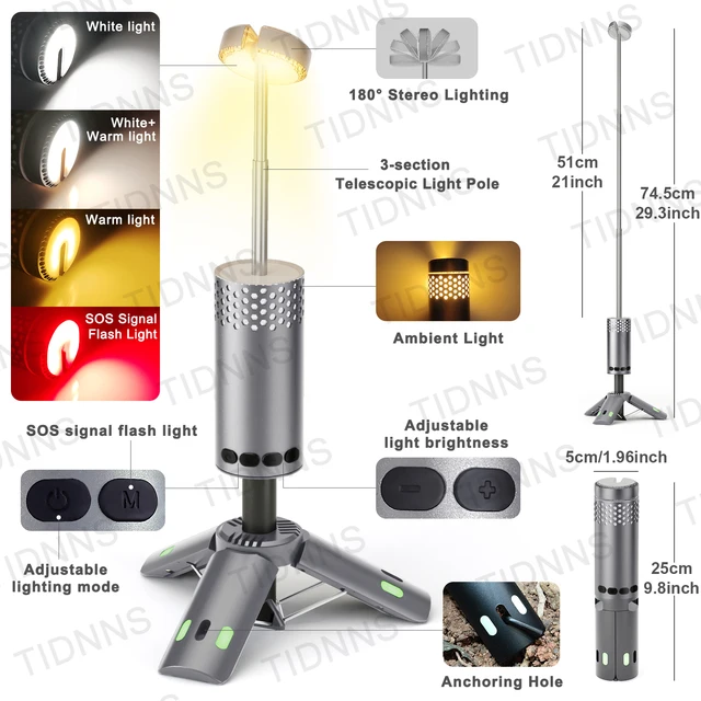 Outask 伸縮式LEDランタン 三脚付き 12000mAhバッテリー内蔵