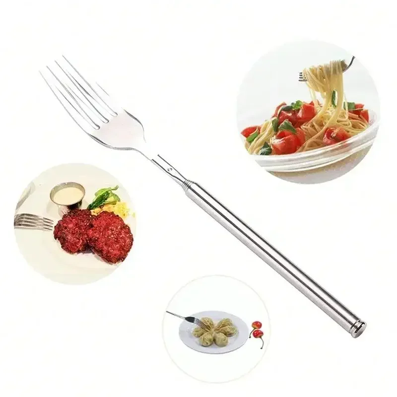 Stainless Steel Cutlery Fork Tableware Bento Box Retro Fork BBQ Telescopic Extendable Dinner Fruit Dessert Long Handle fruit fork,portable cutlery,expandable fork