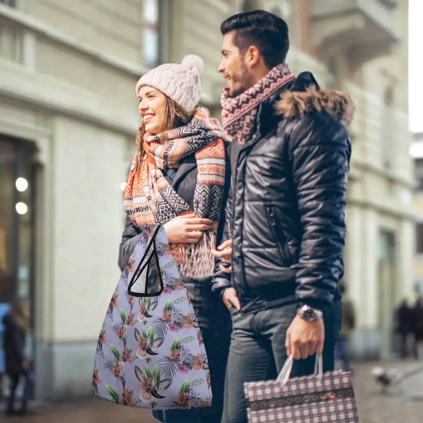 Purple Print Large Bag Custom Pattern Foldable Shopping Bag Travel Portable Reusable Folding Tote Bags Bag for Products