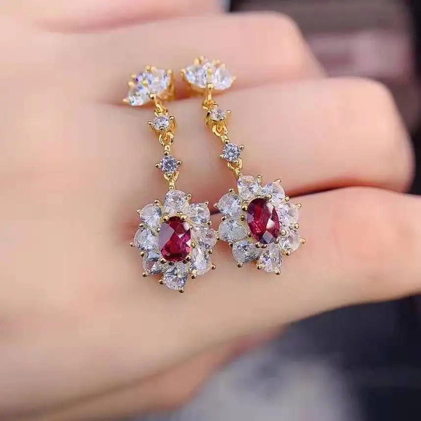 

100% 14K Gold Origin Ruby Earring for Women Fine Aros Mujer Oreja 14K Yellow Gold Orecchini Jewelry Gemstone Ruby Drop Earring