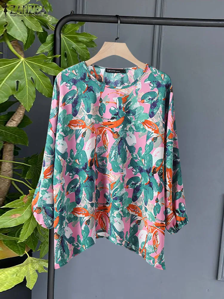 

Модные свободные Асимметричные Длинные рубашки ZANZEA 2024, летняя пляжная блузка, богемные женские топы с цветочным принтом, повседневные блузки с круглым вырезом
