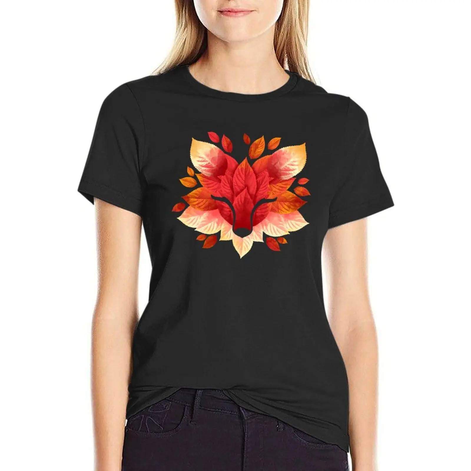 

Fox of leaves T-Shirt cotton t shirts Women clothes for woman