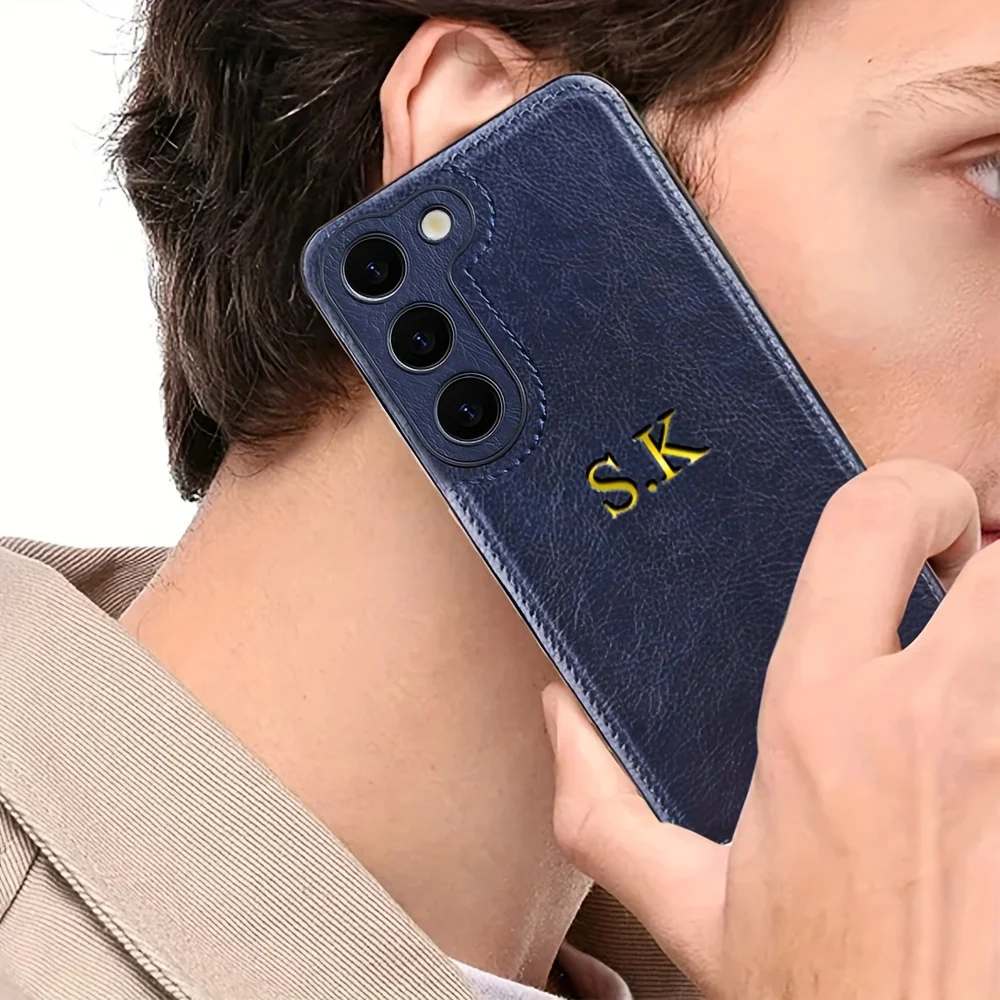 Personalized Luxury Cowhide Leather Phone Case with Custom Name Engraving