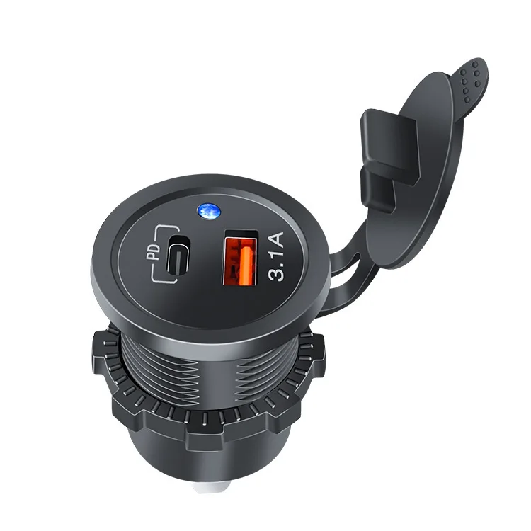LED 라이트가 있는 PD 3.1A 듀얼 USB 충전기 오토바이 자동차 충전기 파워 소켓 방수형 차량용 트럭 ATV 보트용