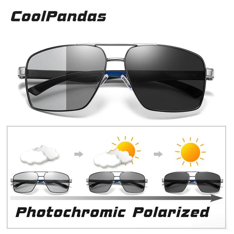 CoolPandas Classic Square Polarized Sunglasses Men Photochromic