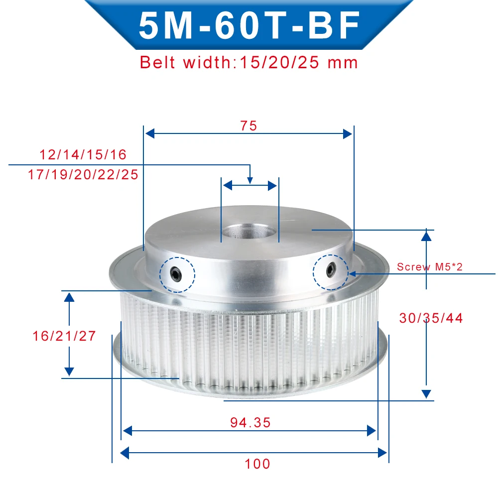 5M-60T Pulley Inner Bore 12/14/15/16/17/19/20 mm Aluminum pulley wheel Slot Width 16/21 mm Fit For Width 15/20 5M-timing belt timing belt pulley fixed pulley belt pulley lifting rope pulley