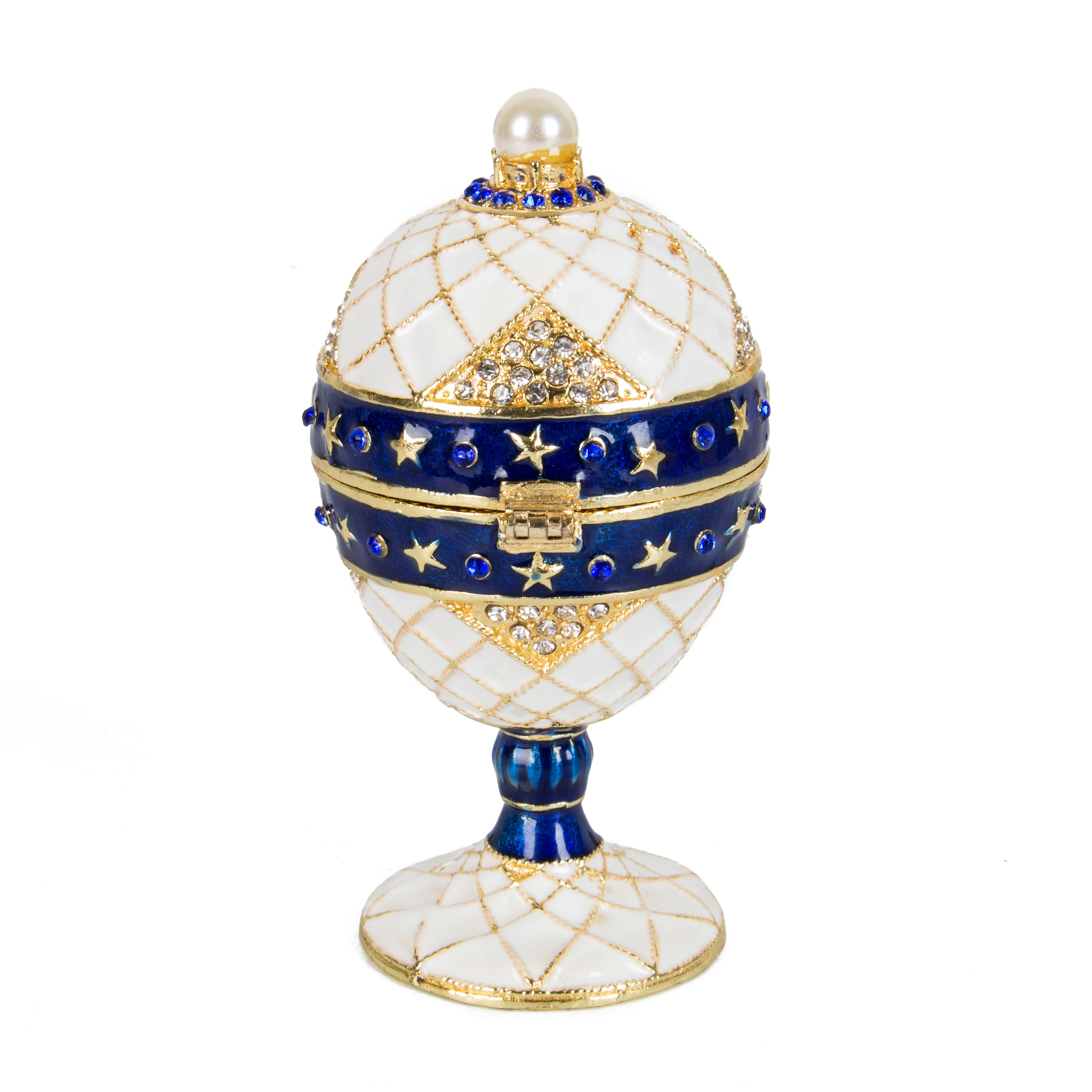QIFU White and Blue Faberge Egg Trinket Boxe mini storage boxes for Home Decor