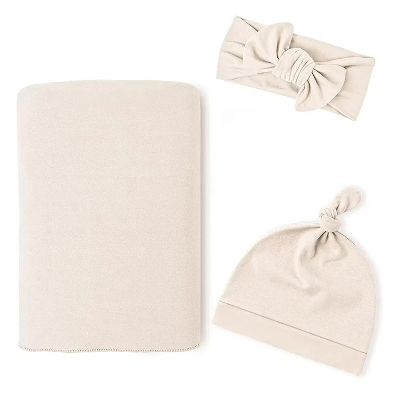 3PCS Set Newborn Swaddle Blanket And Hat Set Boys Girls Jersey Knit Baby Swaddle Wrap Photography Props Baby Supplies 2