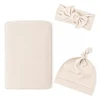 3PCS Set Newborn Swaddle Blanket And Hat Set Boys Girls Jersey Knit Baby Swaddle Wrap Photography Props Baby Supplies 2