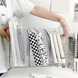 Stationery Book Stand Acrylic Bookend Transparent Bookstand Divider Board Compartmentalized Bookends Office Desk Organization