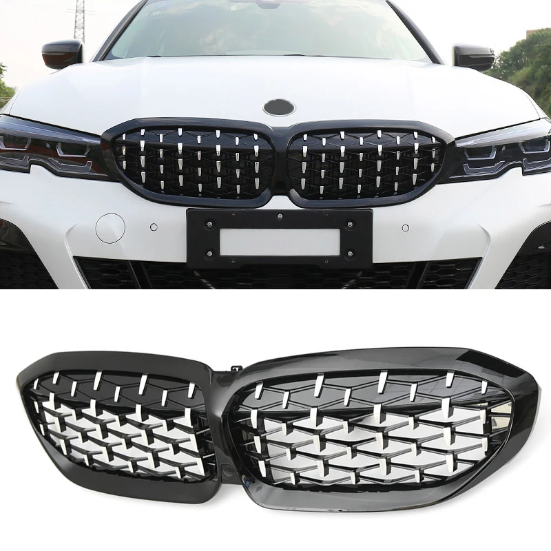 1Pcs Chrome Gloss Black Diamond Style Replacement Grille Car Front
