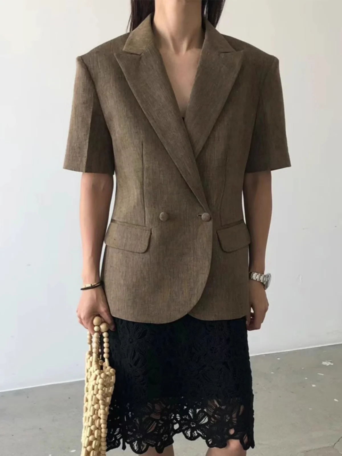 

Женский костюм с коротким рукавом SuperAen, пиджак с поясом в Корейском стиле на лето 2024