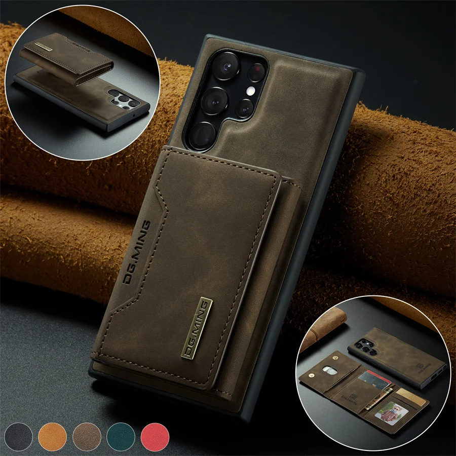 Versatile Magnetic Detachable Leather Wallet Case with Card Holder and Stand