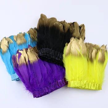 Nastro a pennacchio bianco con frange di piume d'oca immerse dorate da 1 metro per accessori per decorazioni per abiti da cerimonia per feste di matrimonio di carnevale artigianali