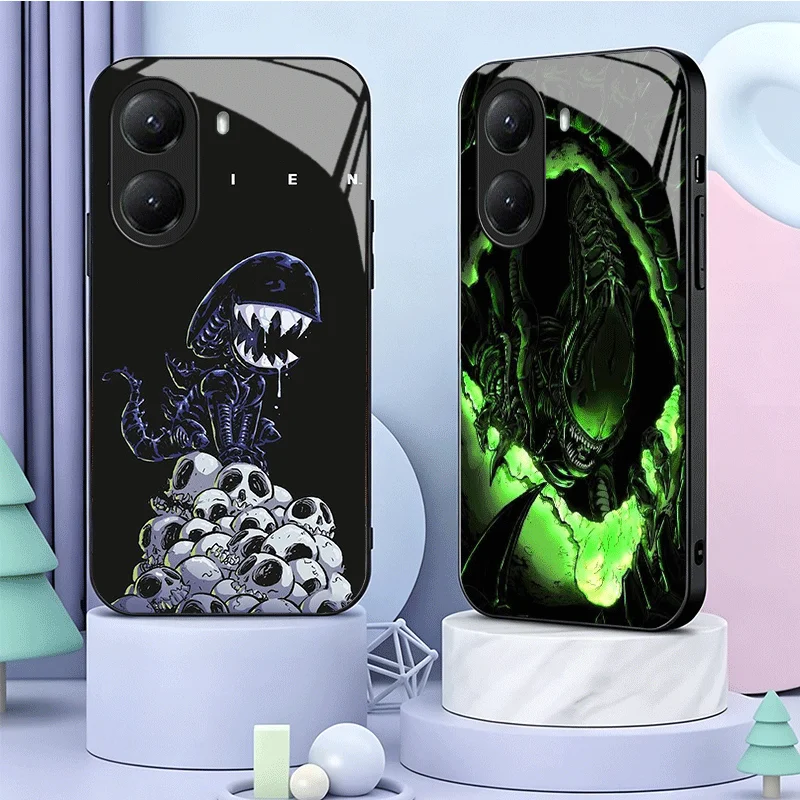 Sleek Alien-Theme Tempered Glass Phone Case