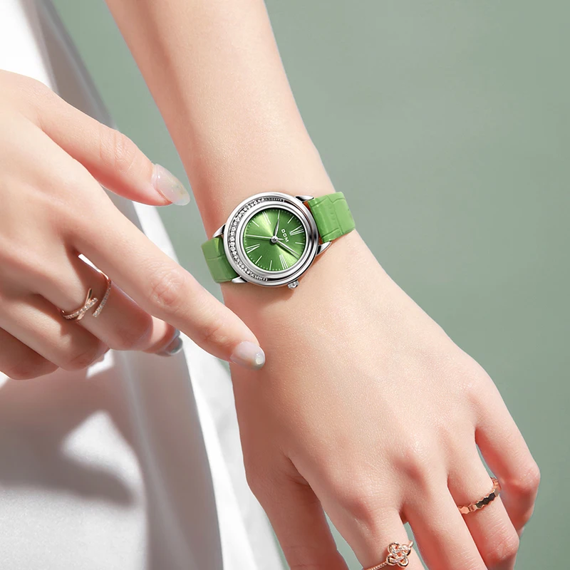 DOM Top brand Simple Fashion Female Quartz Wrist Watch Elegant Green Women Watches Leather Waterproof Clock Watch