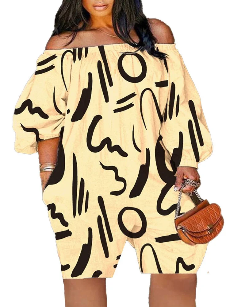 Wmstar Plus Size Romper Women Jumpsuit Clothing Printed Loose Casual Off Shoulder Shorts Playsuits New Wholesale Dropshipping