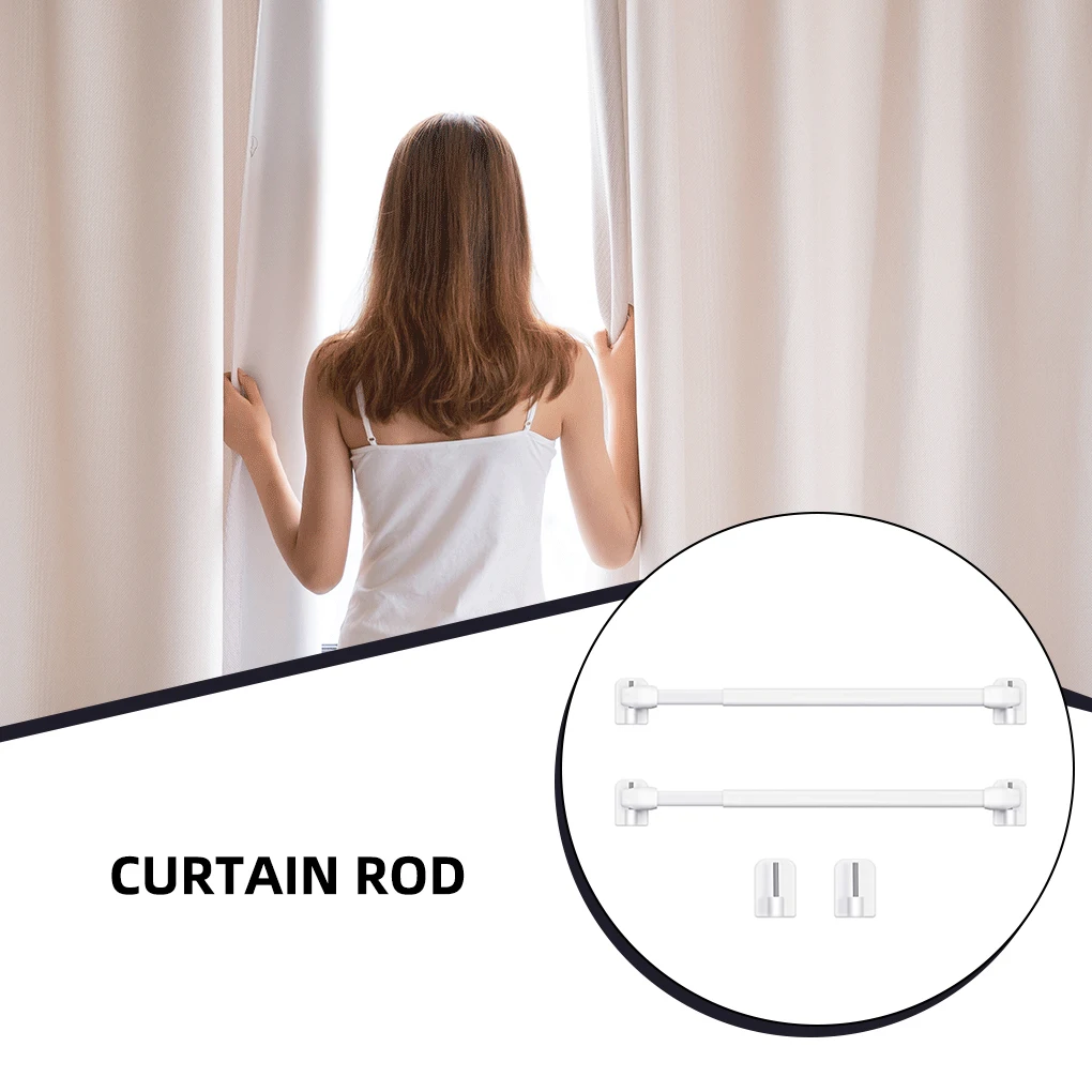 2Pcs Adjustable Curtain Rod Bathroom Bar Shower Extendable Telescopic Poles Without Drilling Hanger Rods for Kitchen Home Hotel