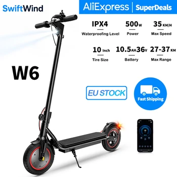 Monopattino Elettrico W6 con Ruote da 10 Pollici, Motore da 500W, Batteria 36V 10.5Ah, Velocità Massima 35km/h, Pieghevole, con APP e Doppi Freni