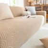1PC Solid Stretch Sofa Cover – Spandex Polyester Jacquard Arch Non-Slip Soft Couch Cover,Washable Furniture Protector with Non-Slip Foam&Elastic Bottom for Kids Pets,Living Room Decor 3