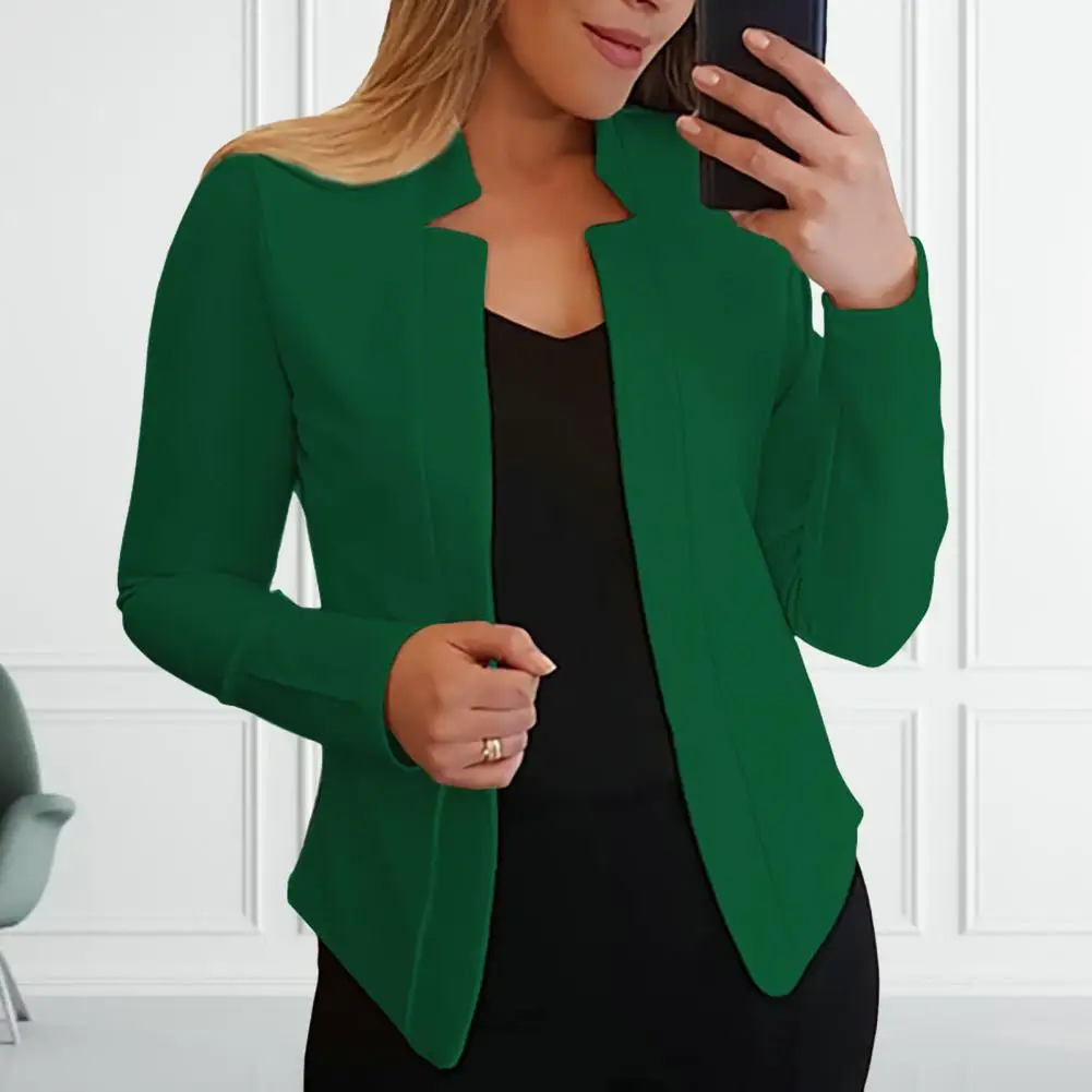 

Fashion Autumn Blazer Anti-fade Women Blazer Long Sleeves Office Work Notched Collar Open Stitch Cardigan Blazer Thick