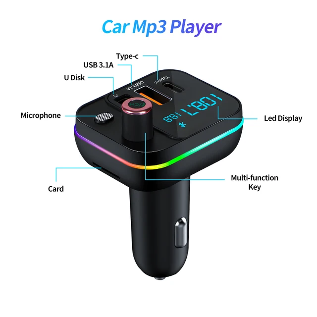 2021 Car Bluetooth 5.0 Fm Transmitter Pd 18w Type-c Dual Usb 4.2acharger  7-colorful Atmosphere Light Mp3 Player Lossless Music - Fm Transmitters -  AliExpress