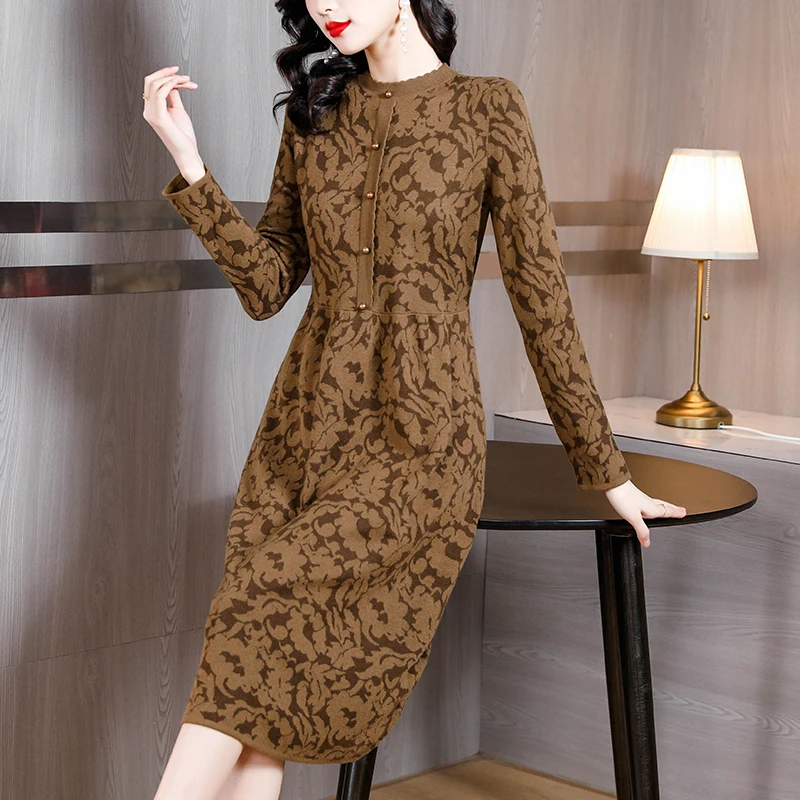 

2023 New Fashion Pattern Dress Women's Autumn And Winter Versatile Loose Fit Mini Dress Korean Retro Elegant Women's Vestidos