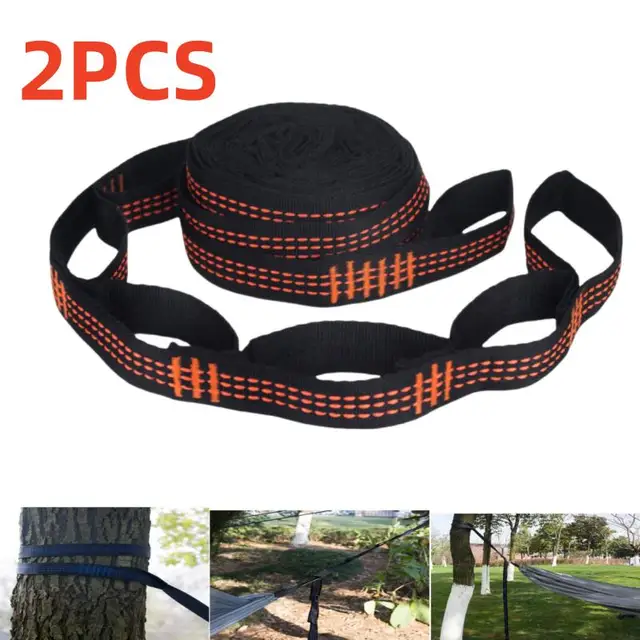 2Pcs Reinforced Hammock Straps – Heavy-Duty Outdoor Camping Straps with 5 Rings 2
