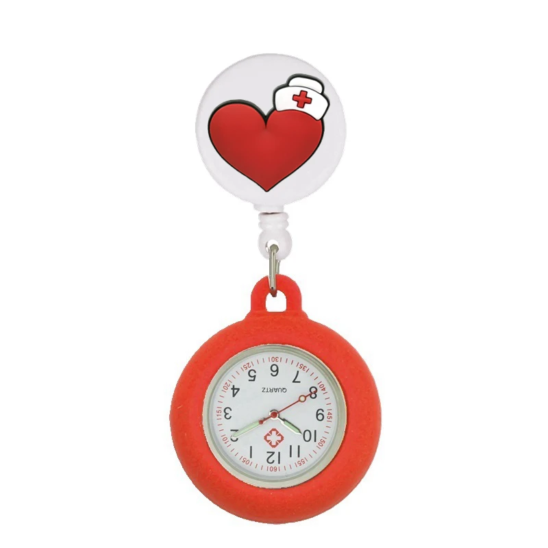 Pocket Watch Lovely Cartoon Nurse Doctor Retractable Pocket Watches Hospital Medical Badge Reel Love Heart Stethoscope Syringe Clips Watches