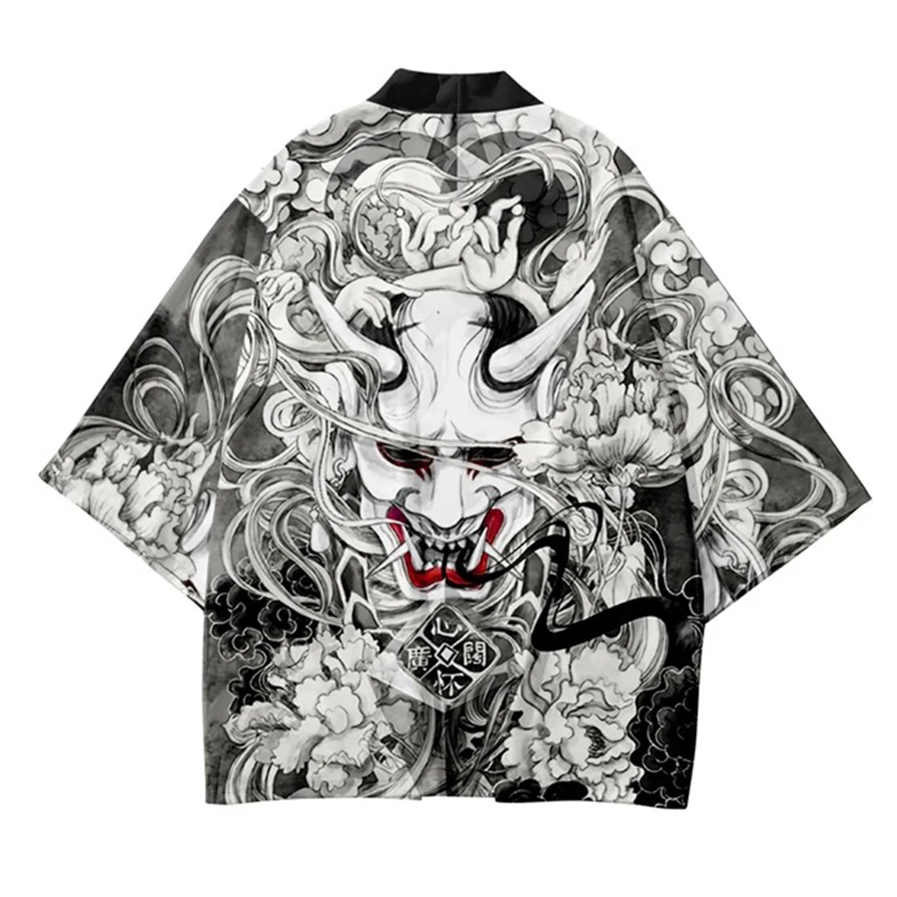 Demon Print Samurai Shirt Clothing Traditional Haori Kimono Women