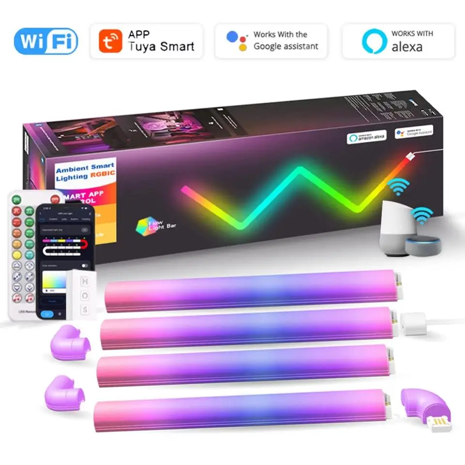 

DIY Smart Wifi Wall Lamp 9W RGBIC Colorful Remote Tuya Splicing Atmosphere Lamp Compatible Alexa and Google APP Voice Control